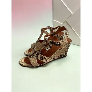 CHIA MIHARA Snake Print Leather Wedges Sandals Size 37.5 / US 7.5